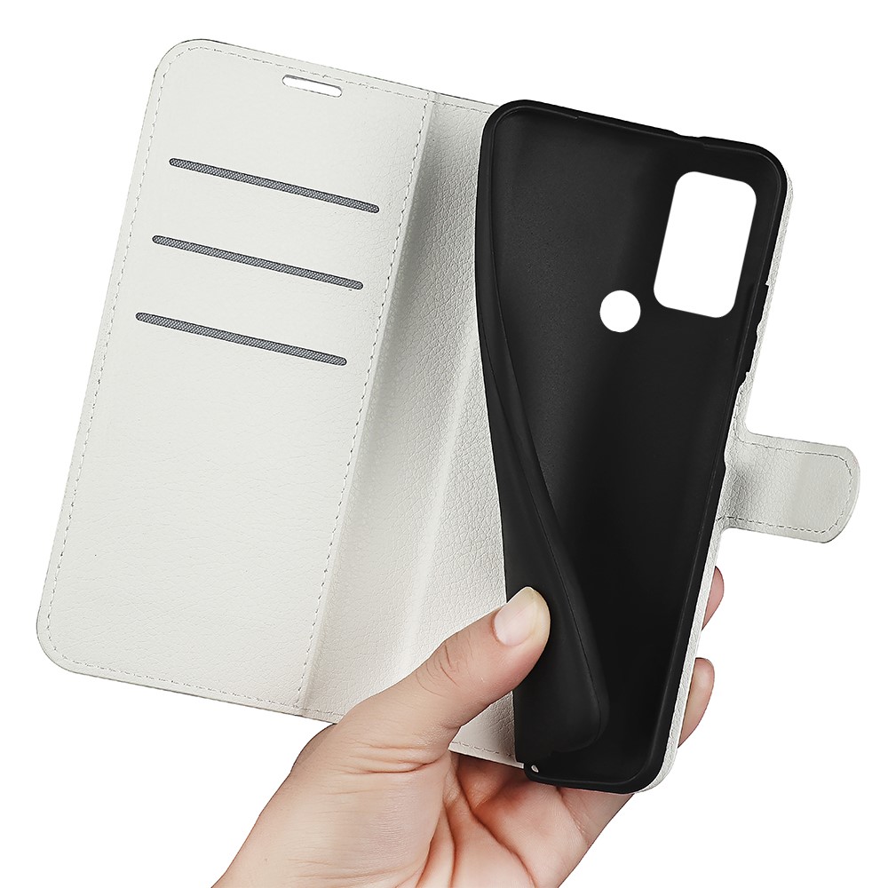  TCL 305 (2022) Fodral Litchi Läder Vit