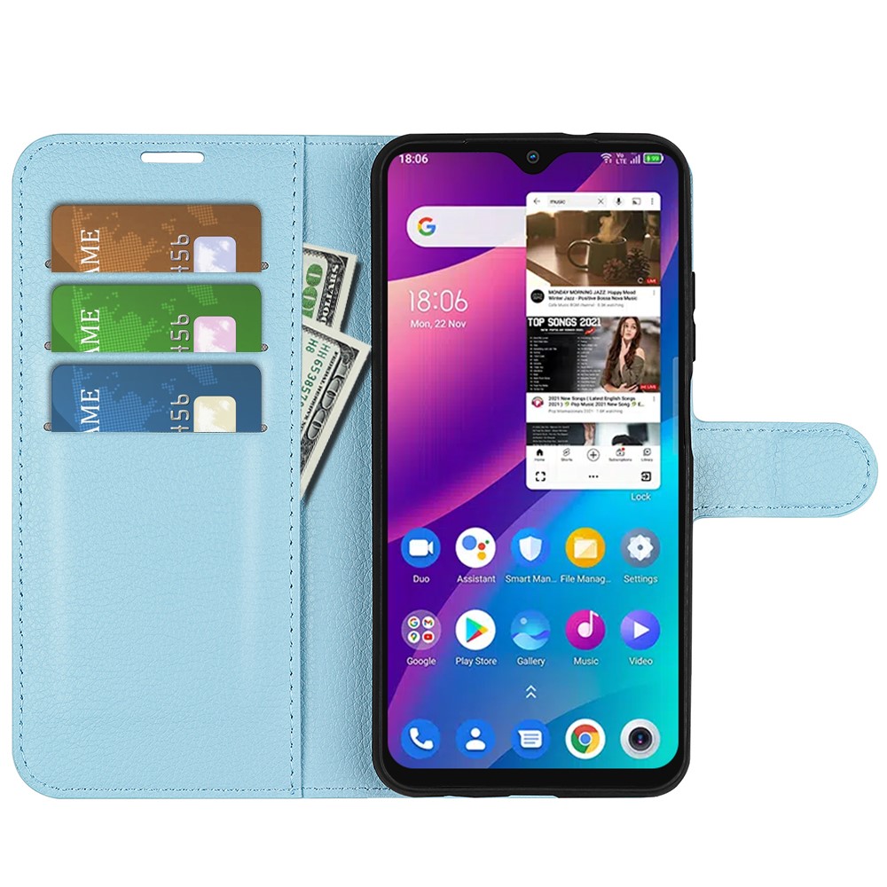  TCL 305 (2022) Fodral Litchi Läder Ljus Blå