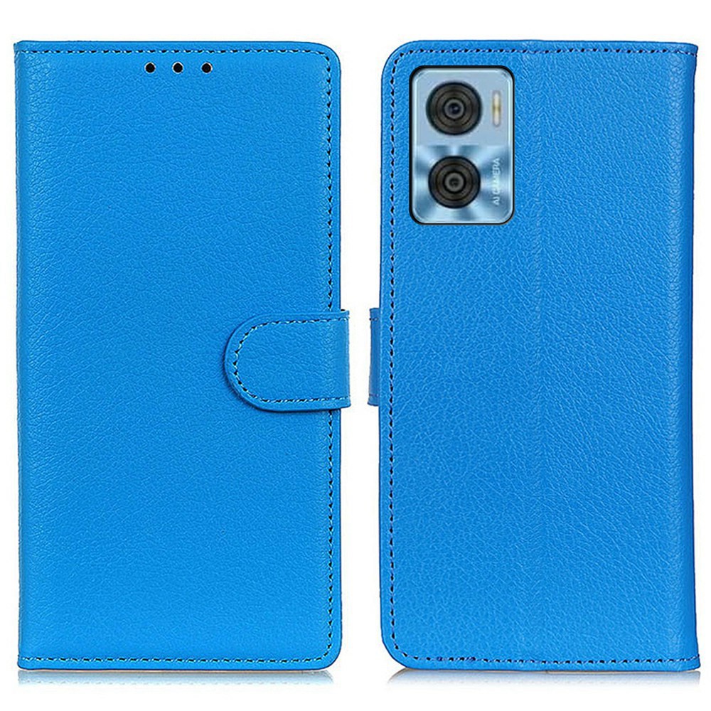  Motorola Moto E22i Fodral Litchi Läder Blå