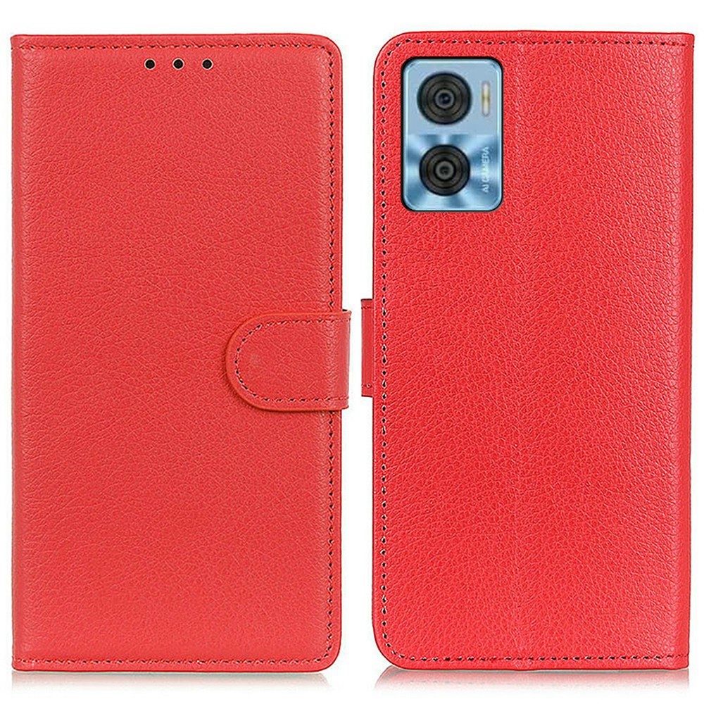  Motorola Moto E22i Fodral Litchi Läder Röd