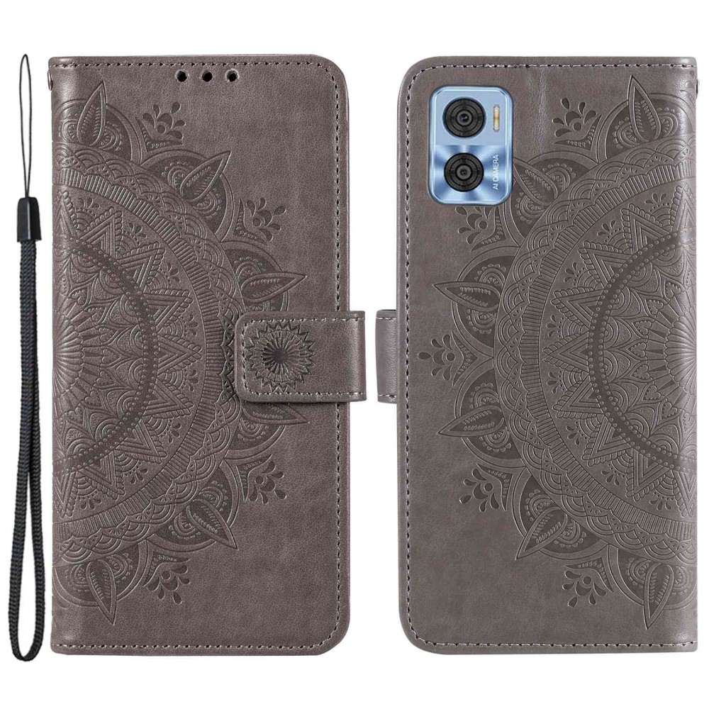  Motorola Moto E22i Fodral Mandala Läder Grå