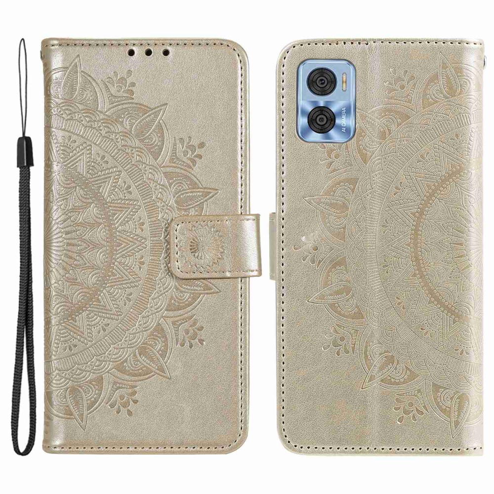  Motorola Moto E22i Fodral Mandala Läder Guld