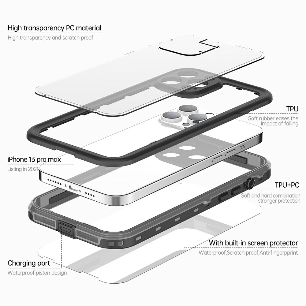 REDPEPPER REDPEPPER iPhone 13 Pro Max Skal 360 Vattentätt IP68 Mörk Grå
