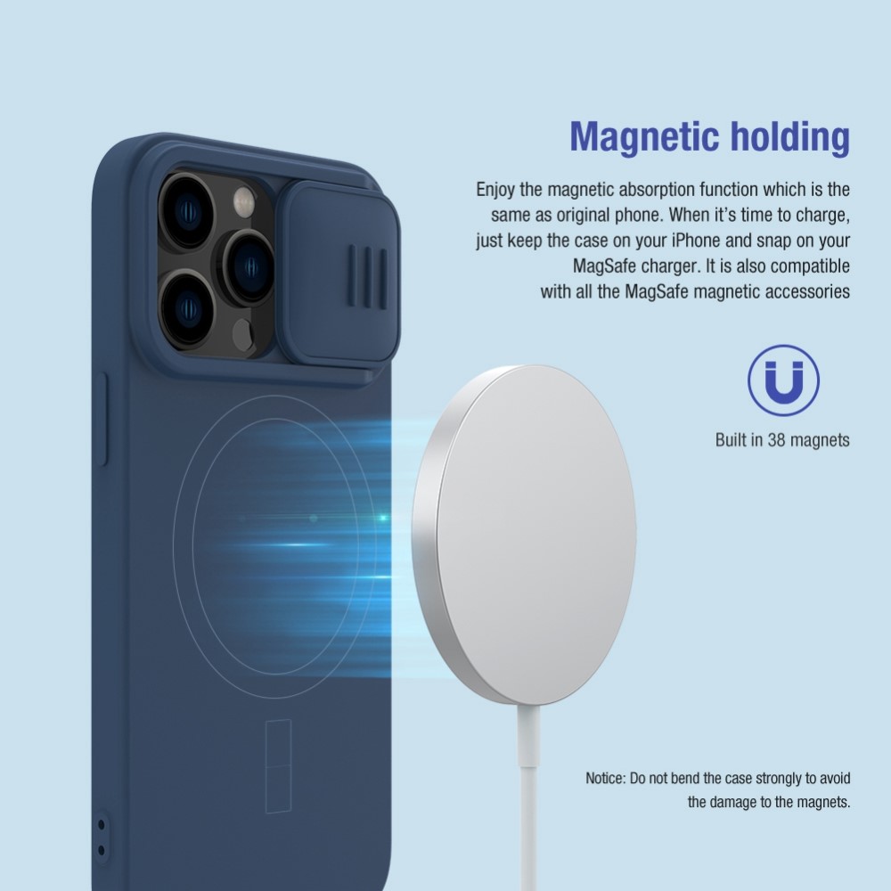 NILLKIN NILLKIN iPhone 14 Pro Max Skal MagSafe CamShield Silky Liquid Blå