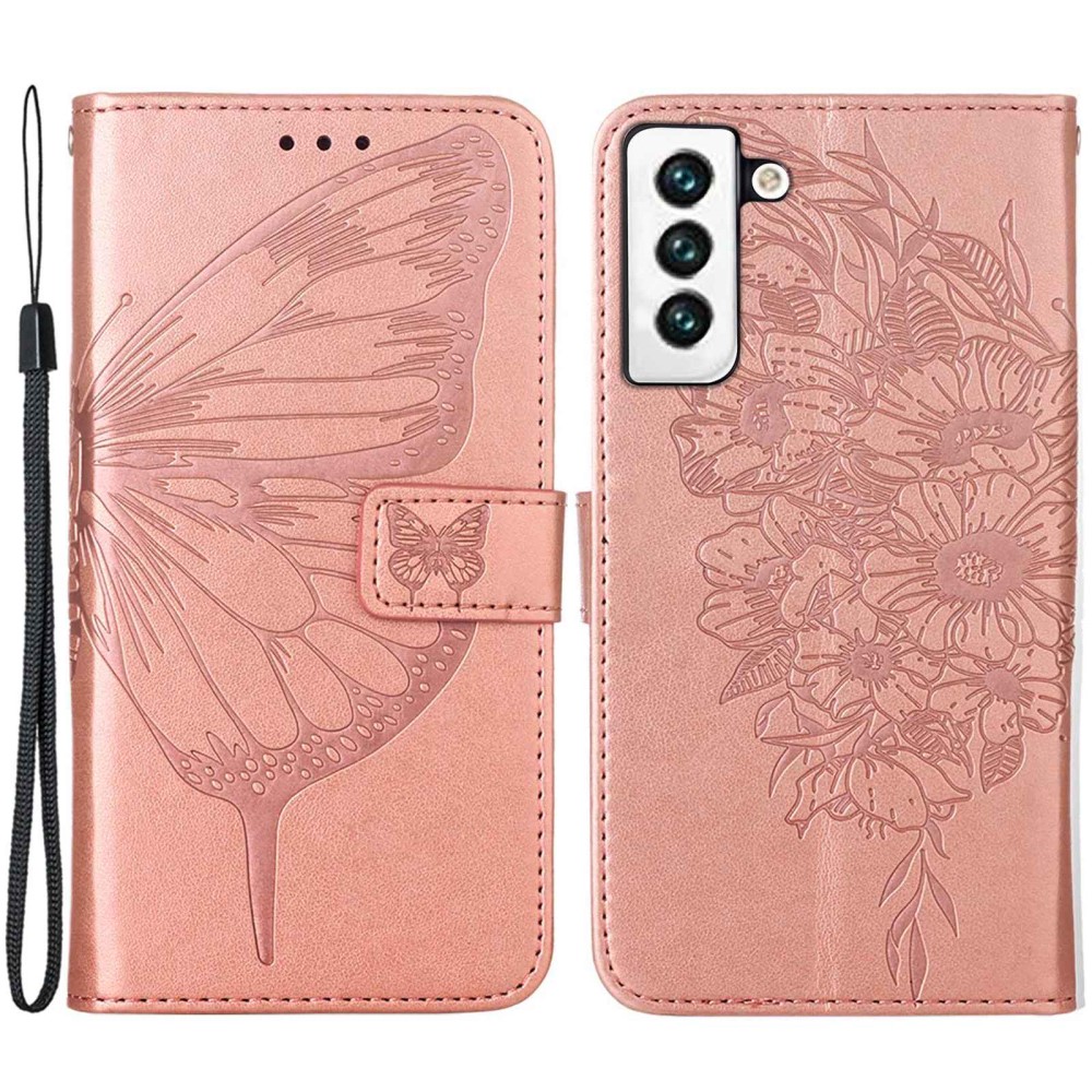  Samsung Galaxy S23 Fodral Fjäril Tryck Roséguld