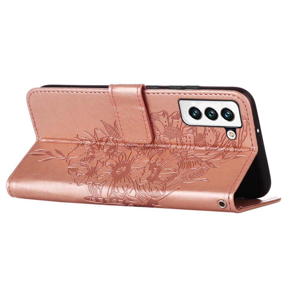  Samsung Galaxy S23 Fodral Fjäril Tryck Roséguld