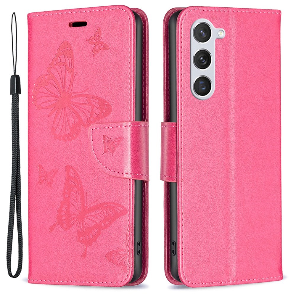  Samsung Galaxy S23 Fodral Med Fjäril Tryck Rosa