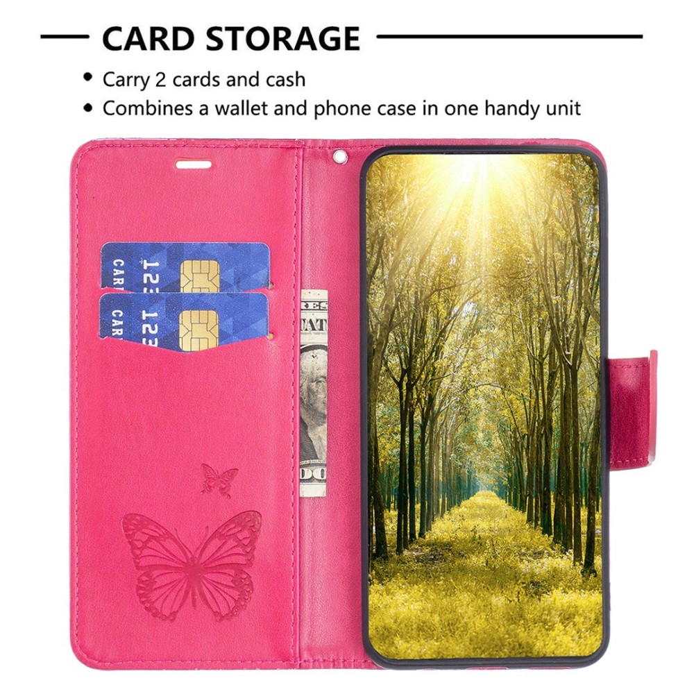  Samsung Galaxy S23 Fodral Med Fjäril Tryck Rosa