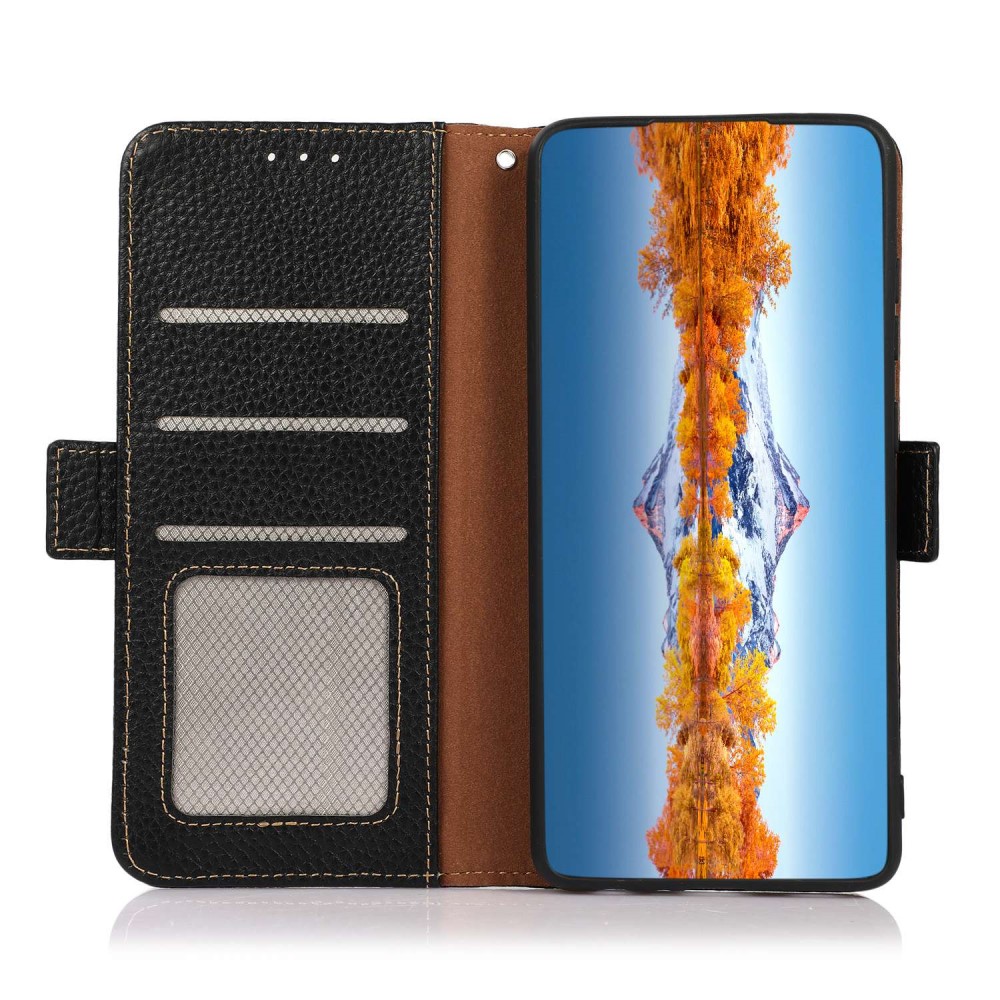 KHAZNEH KHAZNEH Galaxy S23 Fodral RFID Litchi Äkta Läder Svart
