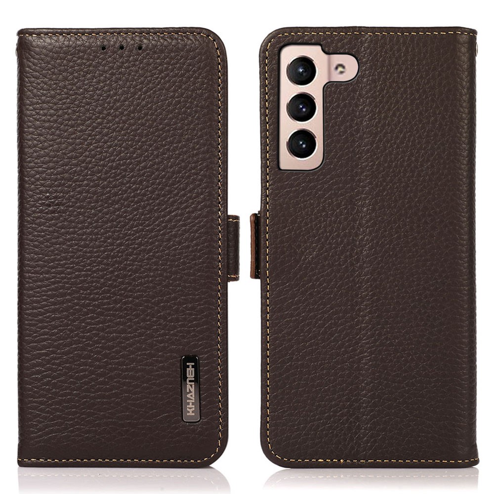 KHAZNEH KHAZNEH Galaxy S23 Fodral RFID Litchi Äkta Läder Brun