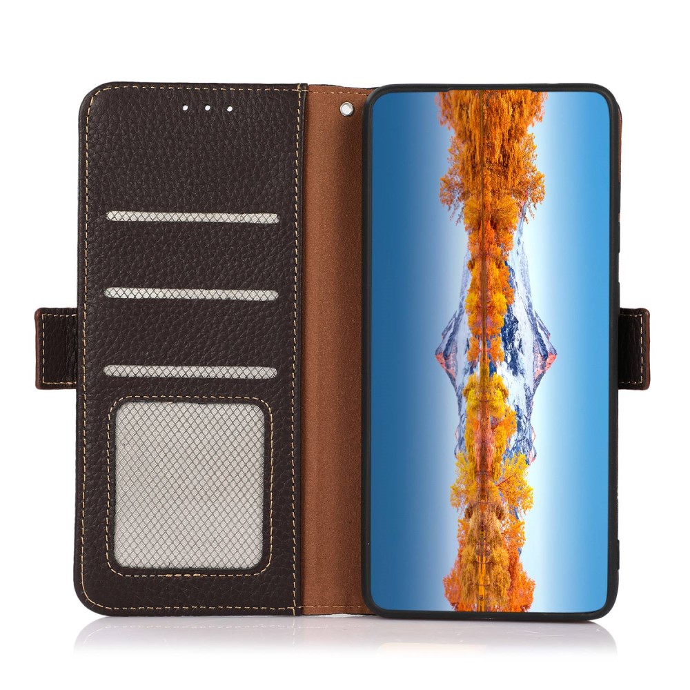 KHAZNEH KHAZNEH Galaxy S23 Fodral RFID Litchi Äkta Läder Brun