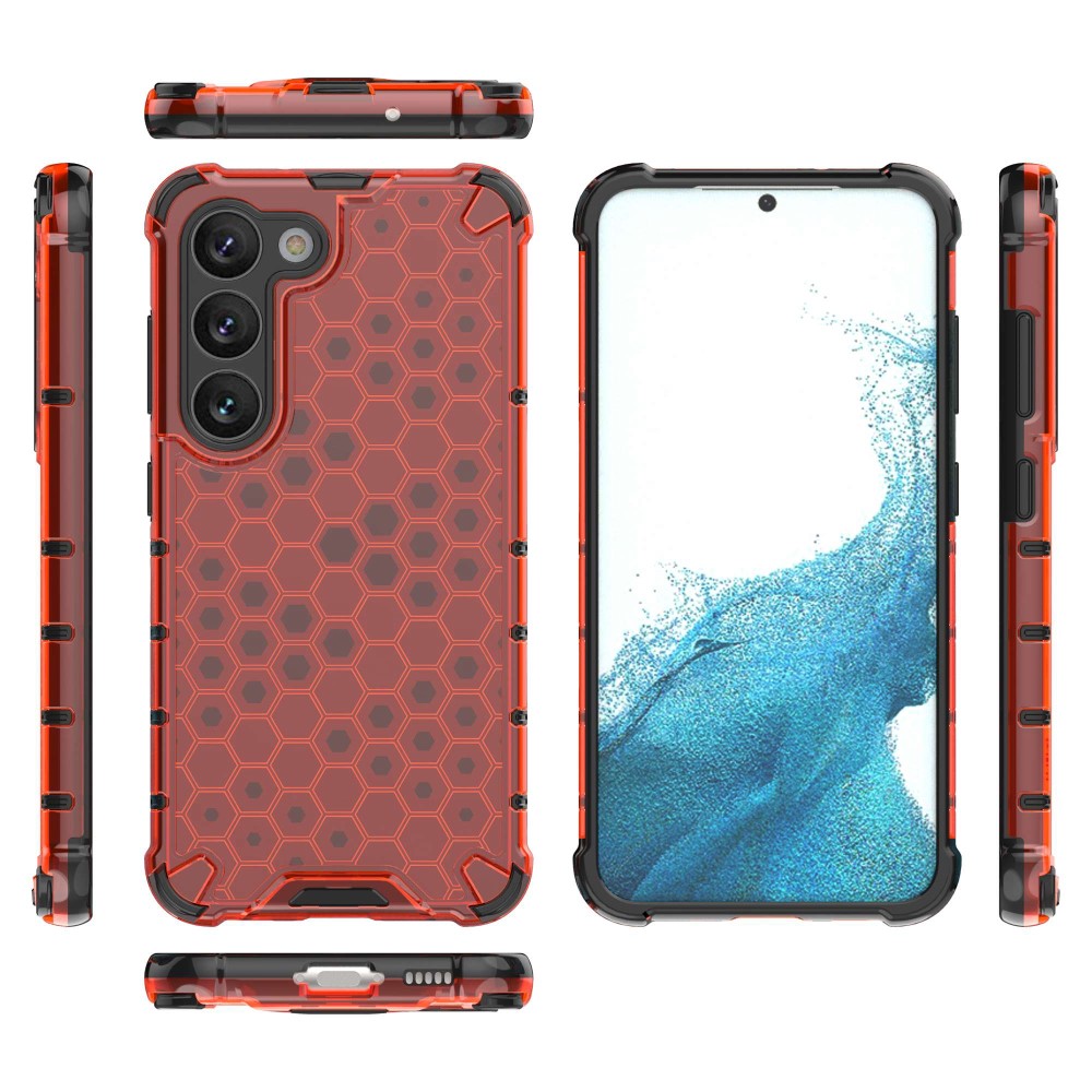  Samsung Galaxy S23 Skal Shockproof Honeycomb Textur Röd