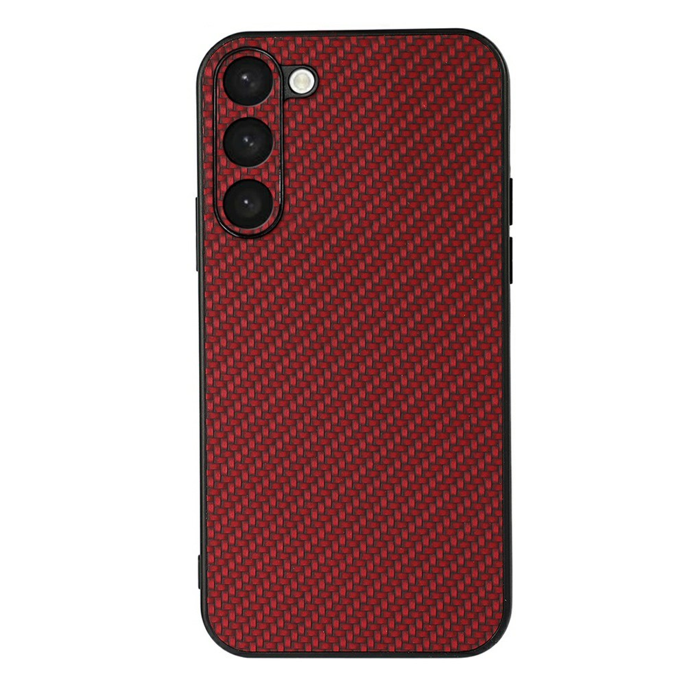  Samsung Galaxy S23 Skal Läderbelagt Kolfiber Textur Röd