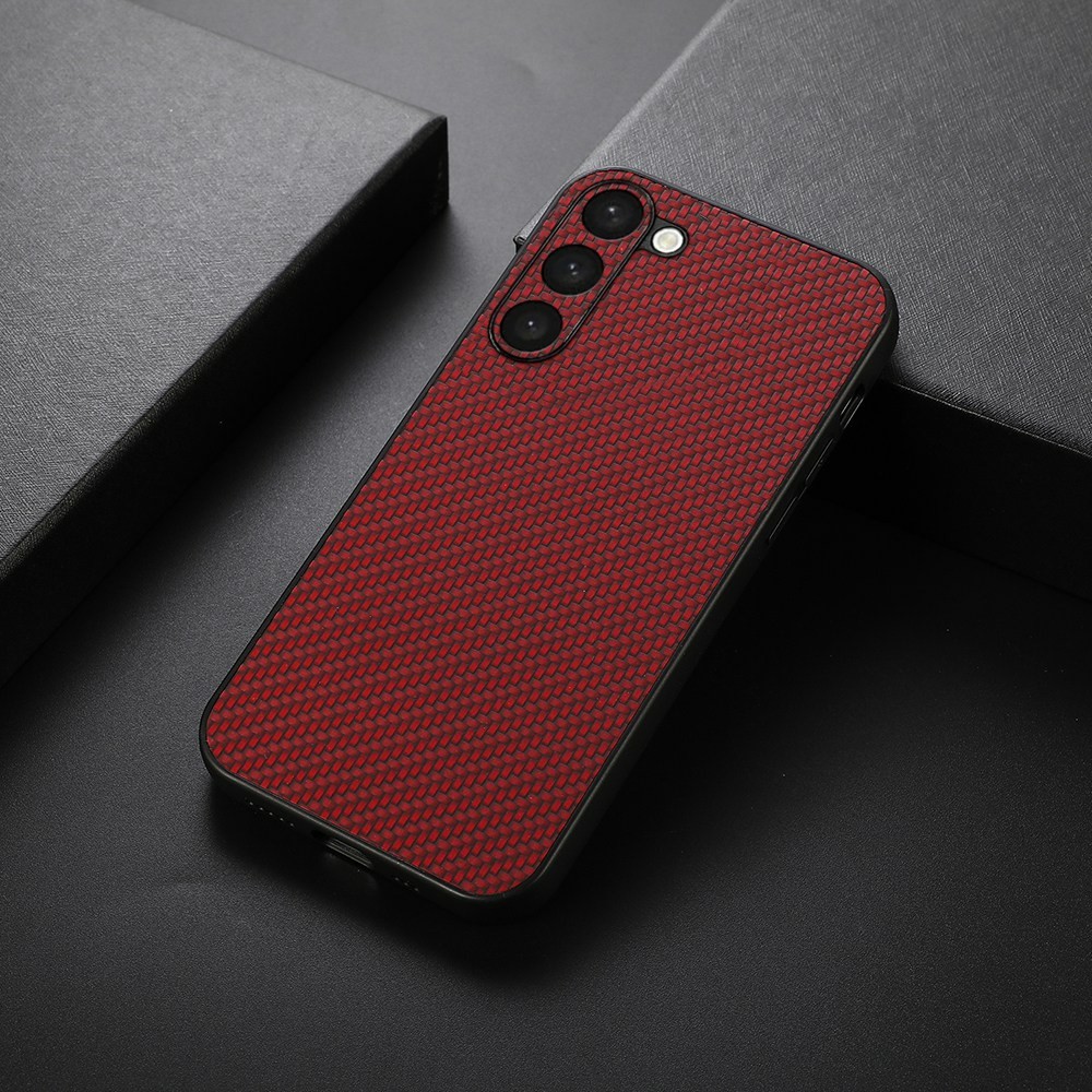  Samsung Galaxy S23 Skal Läderbelagt Kolfiber Textur Röd