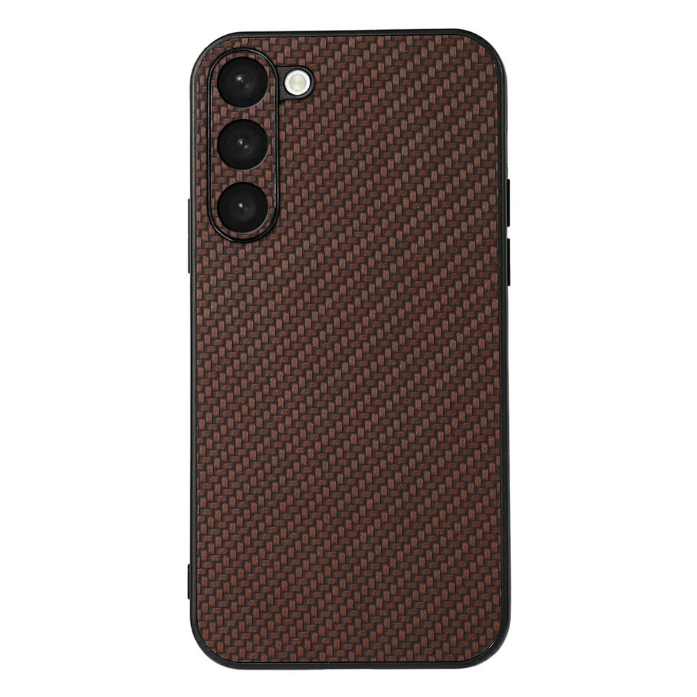  Samsung Galaxy S23 Skal Läderbelagt Kolfiber Textur Brun