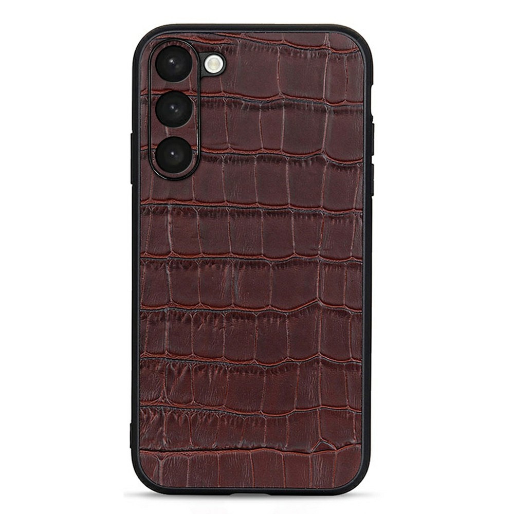  Samsung Galaxy S23 Skal Äkta Läder Krokodil Textur Brun