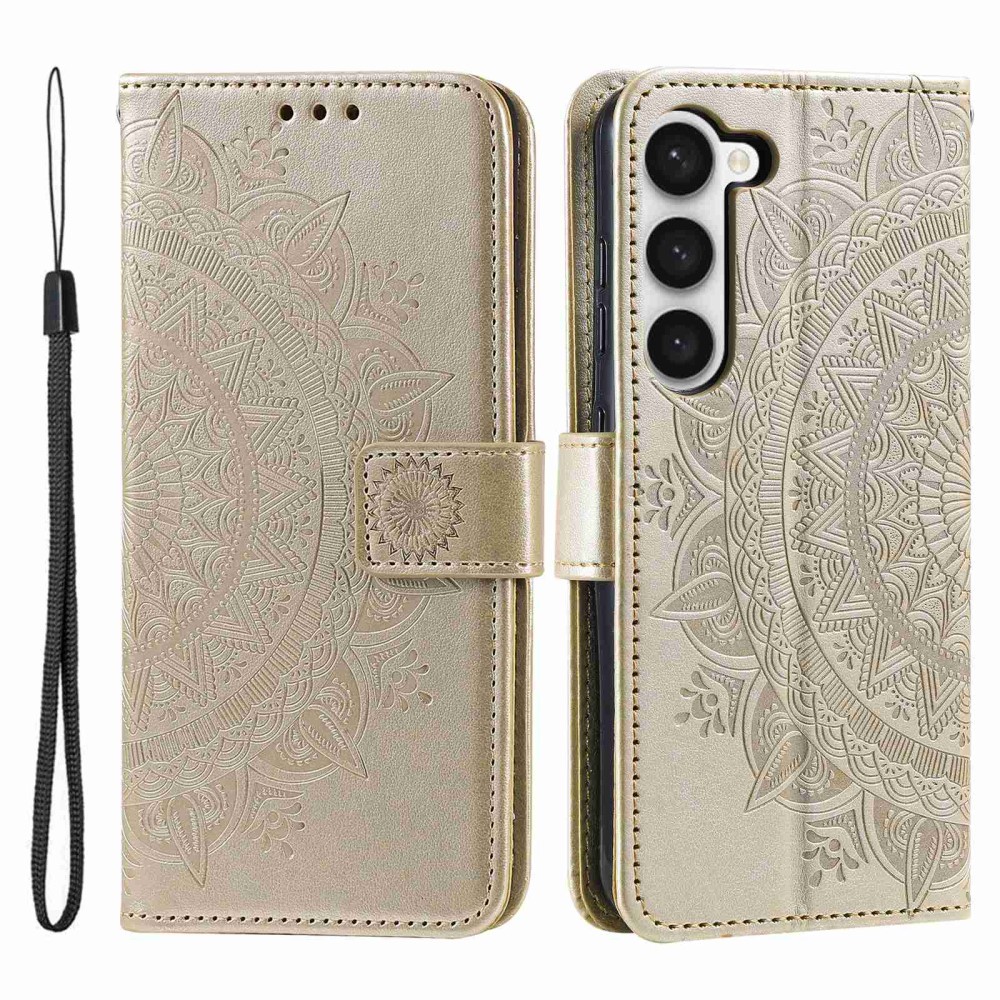  Samsung Galaxy S23 Fodral Mandala Läder Guld