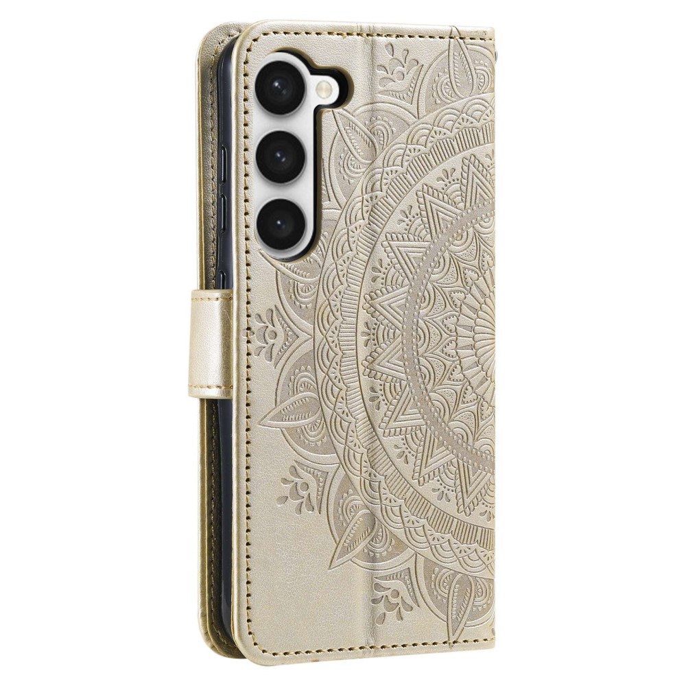 Samsung Galaxy S23 Fodral Mandala Läder Guld