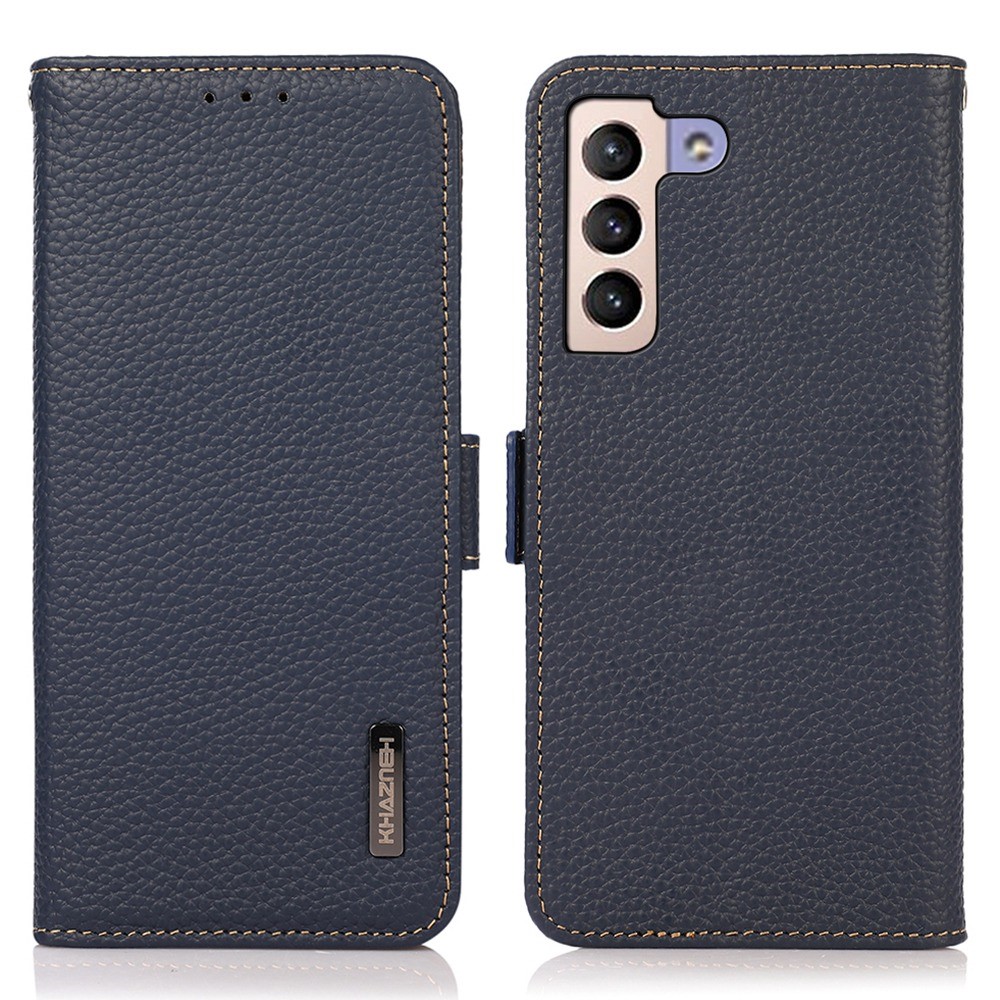KHAZNEH KHAZNEH Galaxy S23 Plus Fodral Litchi Äkta Läder Blå