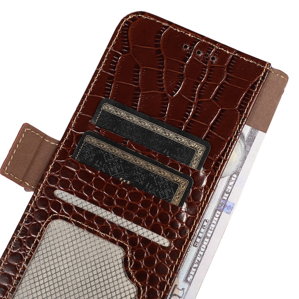  Galaxy S23 Plus Fodral Äkta Läder Krokodil Textur Brun