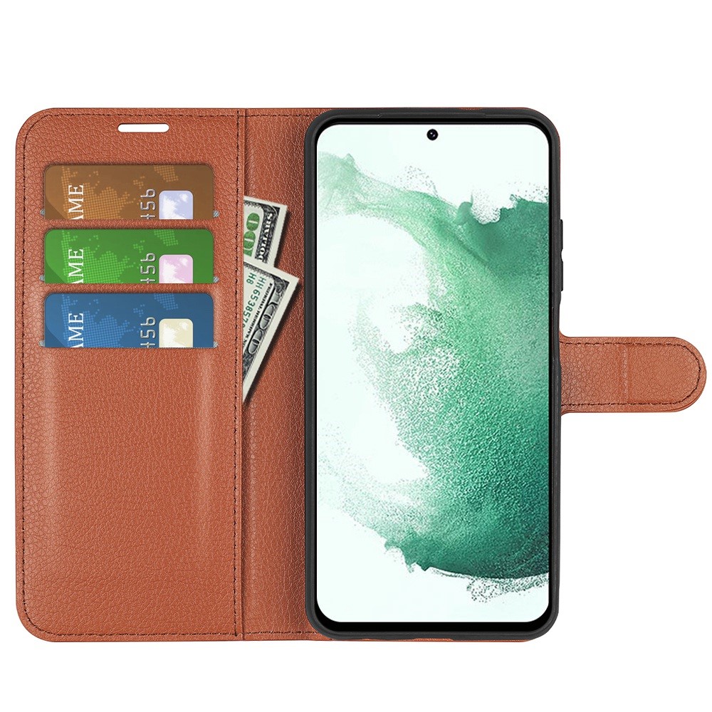  Samsung Galaxy S23 Plus Fodral Litchi Läder Brun