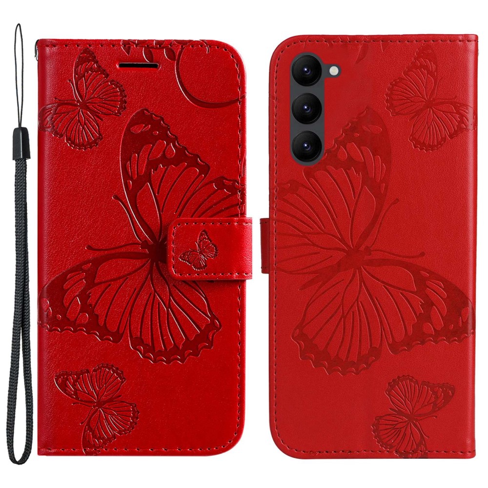  Samsung Galaxy S23 Plus Fodral Tryckta Fjärilar Röd