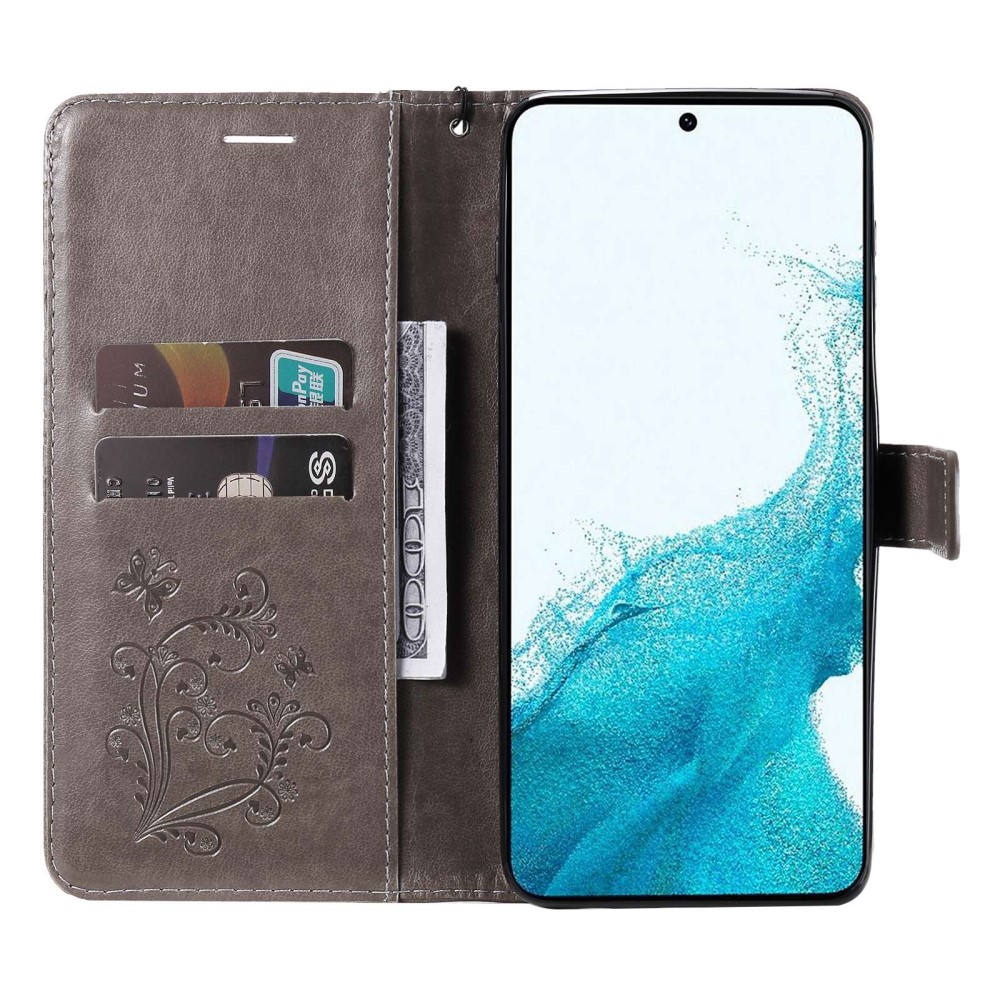  Samsung Galaxy S23 Plus Fodral Tryckta Fjärilar Grå