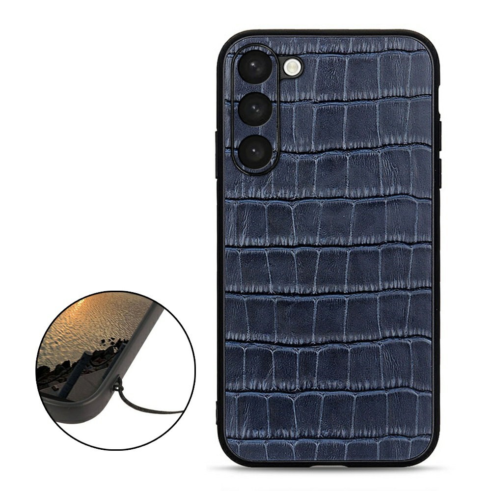  Samsung Galaxy S23 Plus Skal Äkta Läder Krokodil Textur Blå
