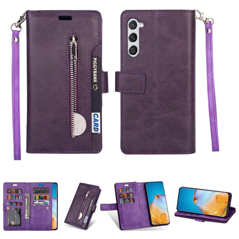 Samsung Galaxy S23 Plus Fodral Multifunktionell Med Frontficka Lila