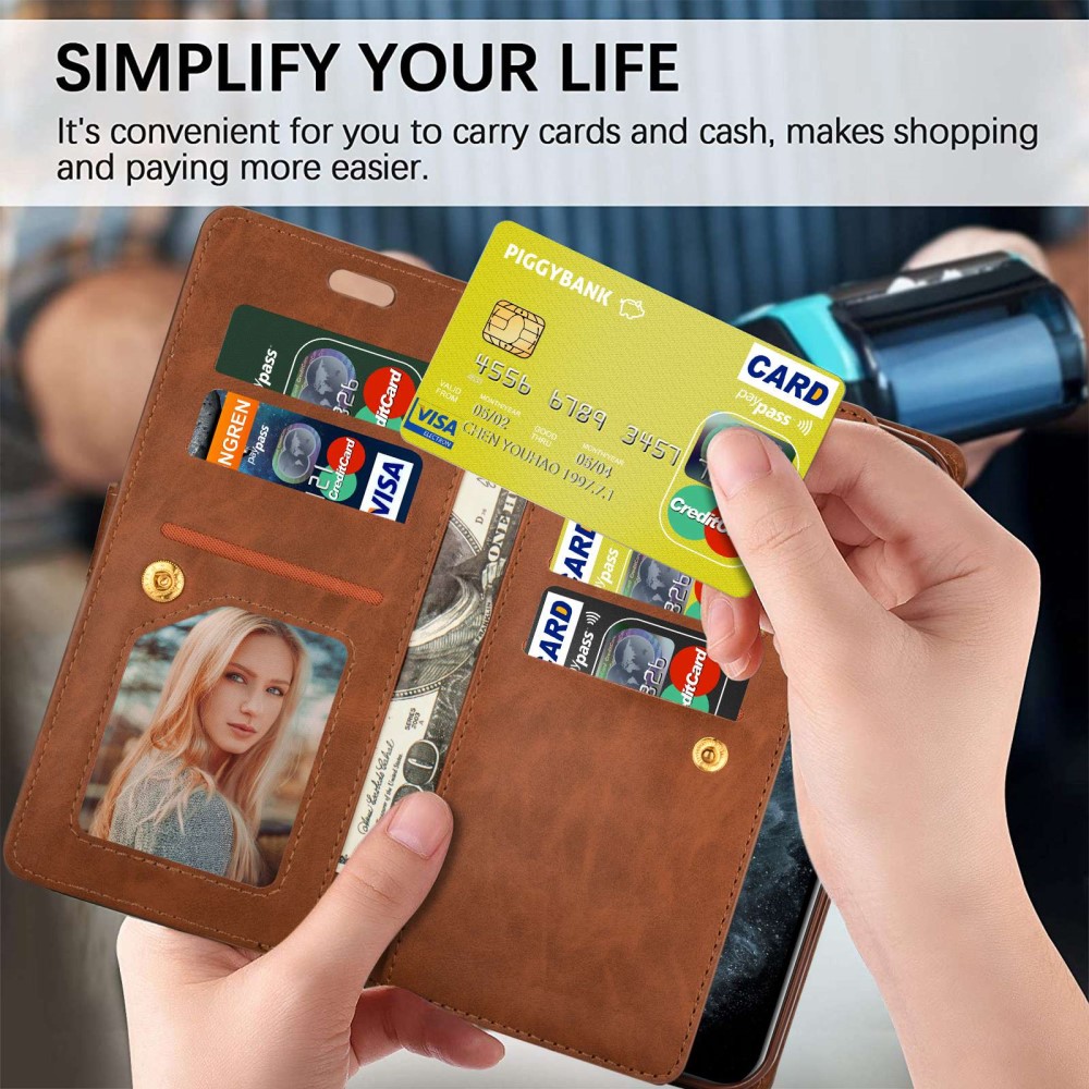  Samsung Galaxy S23 Plus Fodral Multifunktionell Med Frontficka Brun