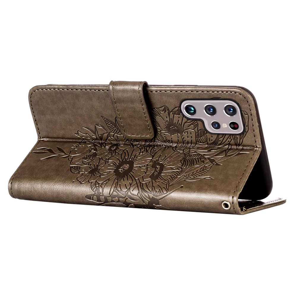  Samsung Galaxy S23 Ultra Fodral Fjäril Tryck Grå