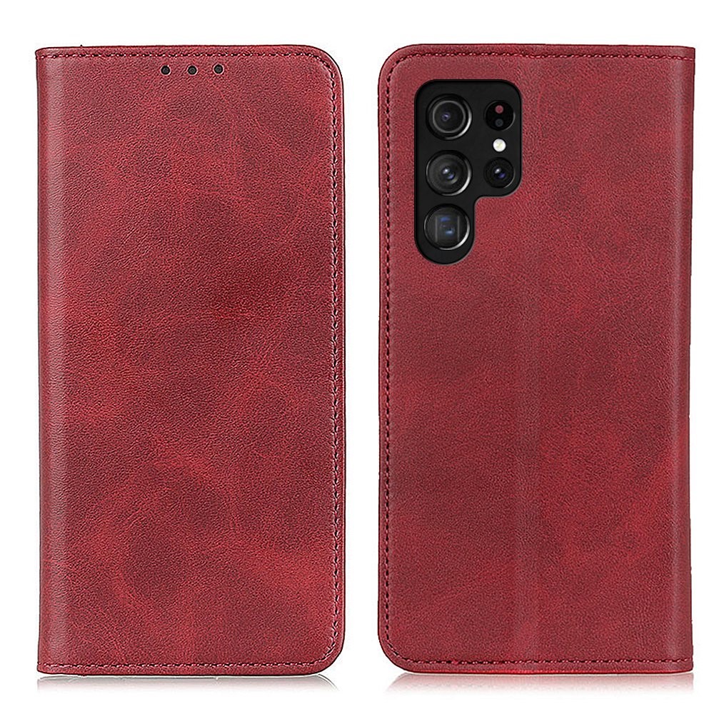  Samsung Galaxy S23 Ultra Flip Fodral Split Läder Röd
