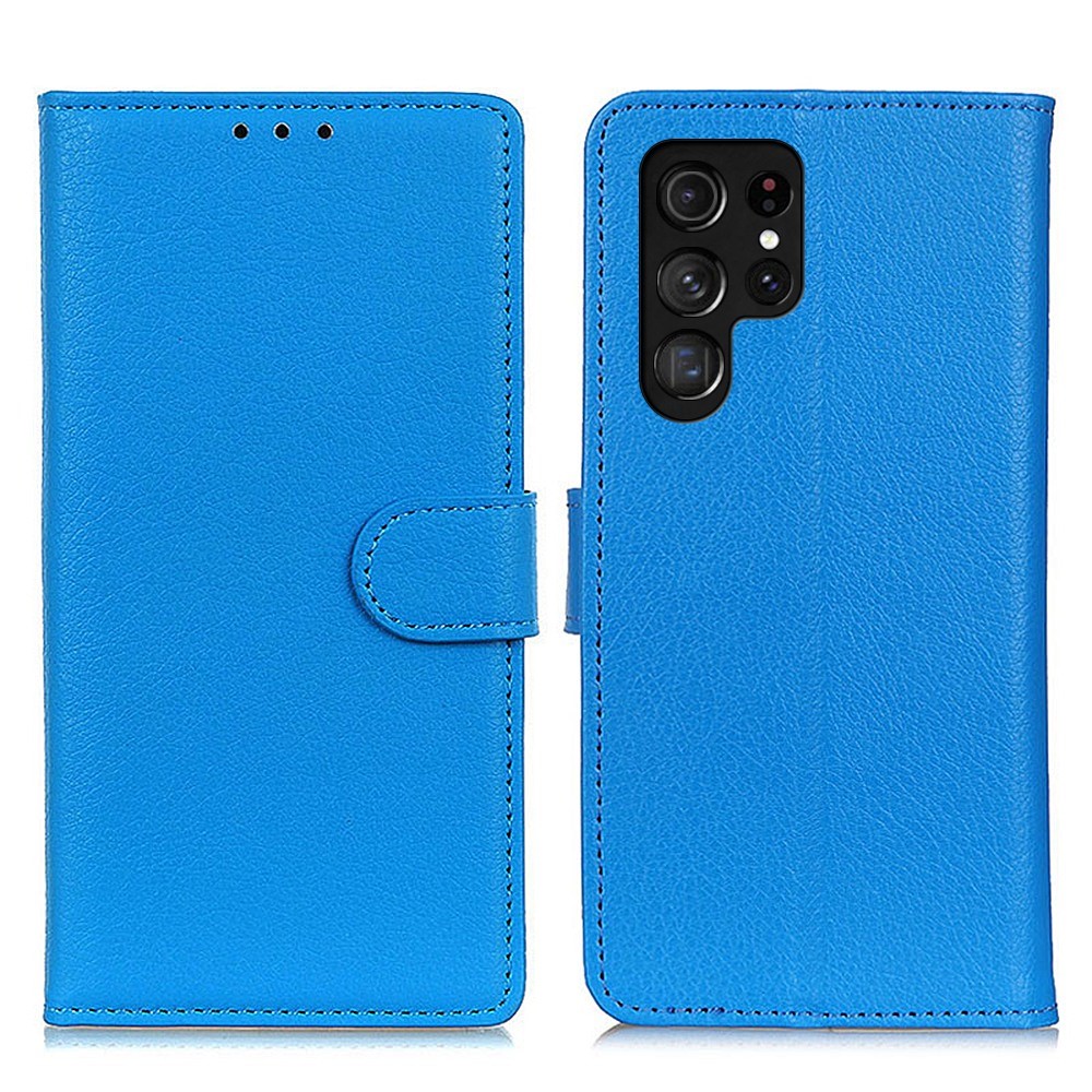  Samsung Galaxy S23 Ultra Fodral Litchi Läder Blå