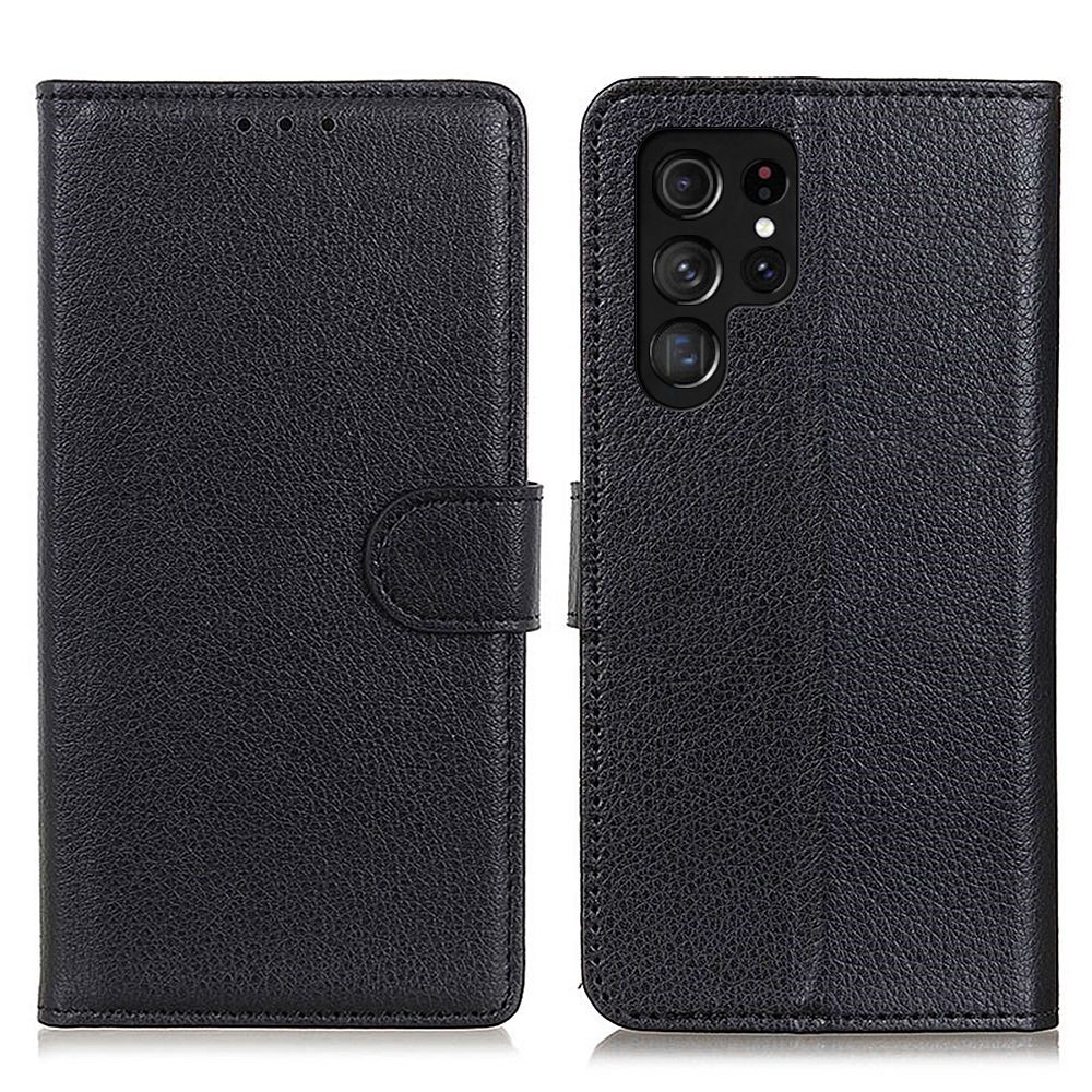  Samsung Galaxy S23 Ultra Fodral Litchi Läder Svart