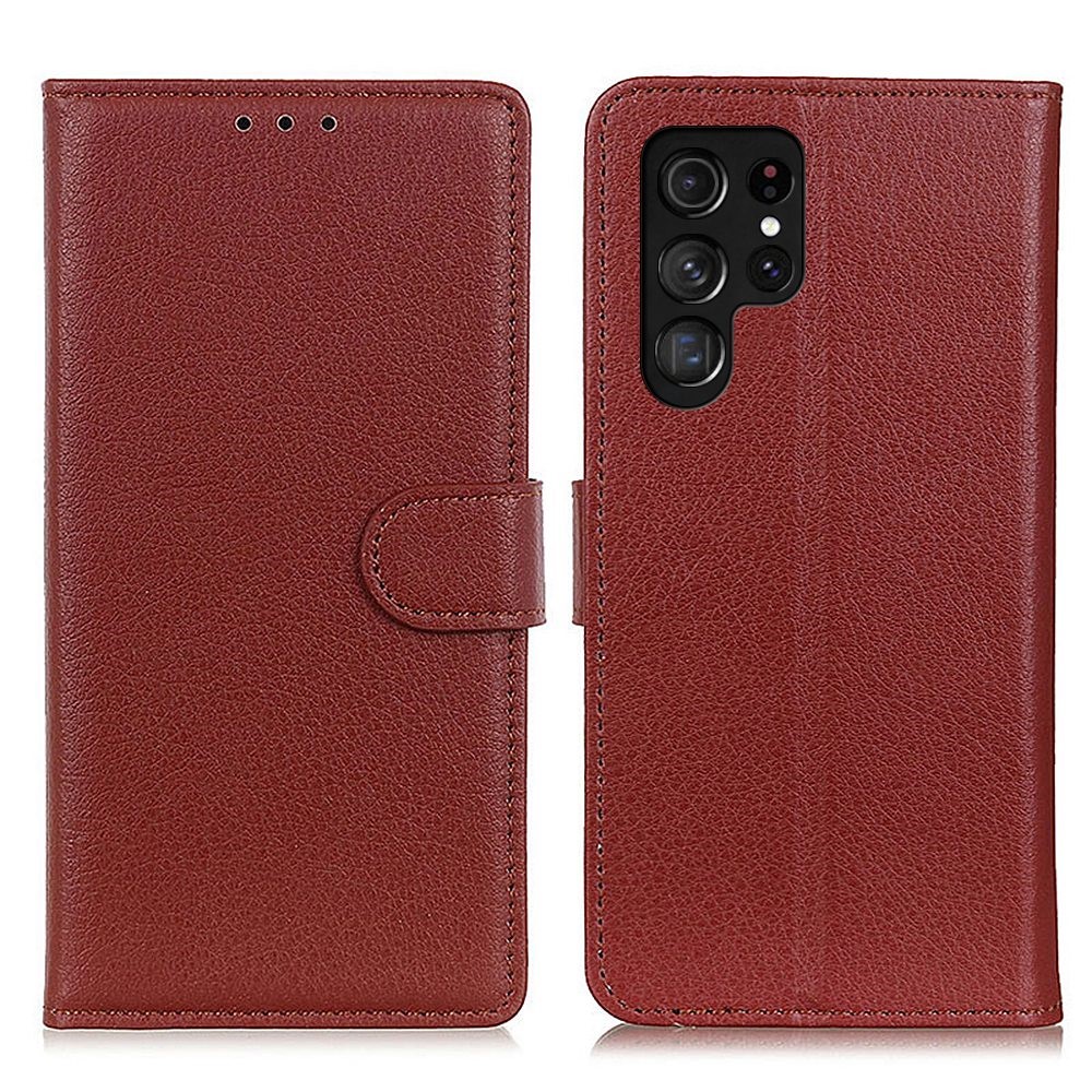  Samsung Galaxy S23 Ultra Fodral Litchi Läder Brun