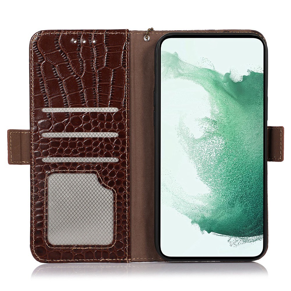 Galaxy S23 Ultra Fodral RFID Äkta Läder Krokodil Textur Brun