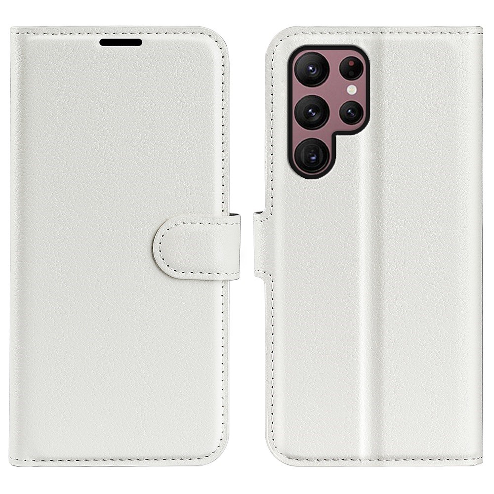  Samsung Galaxy S23 Ultra Fodral Litchi Läder Vit