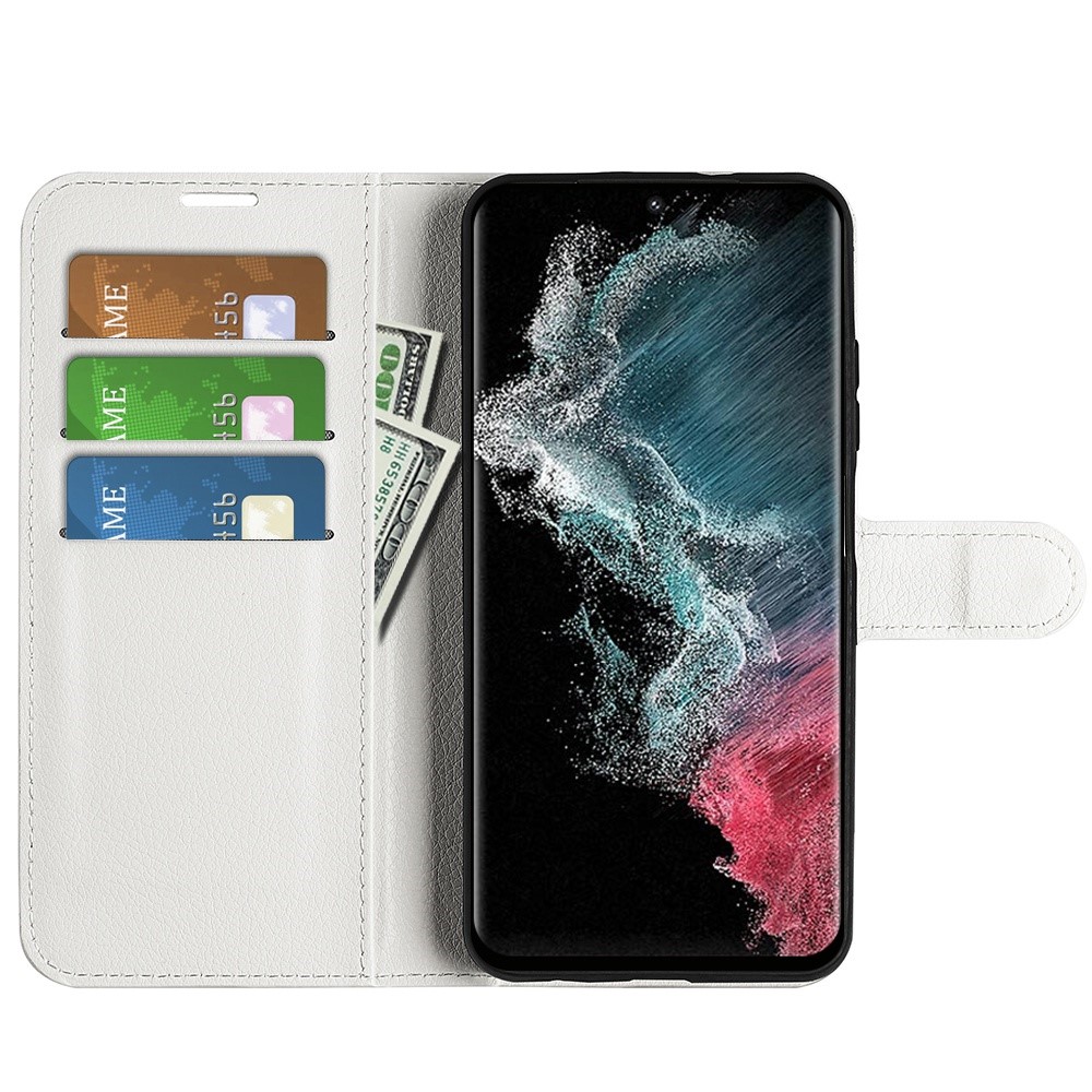  Samsung Galaxy S23 Ultra Fodral Litchi Läder Vit