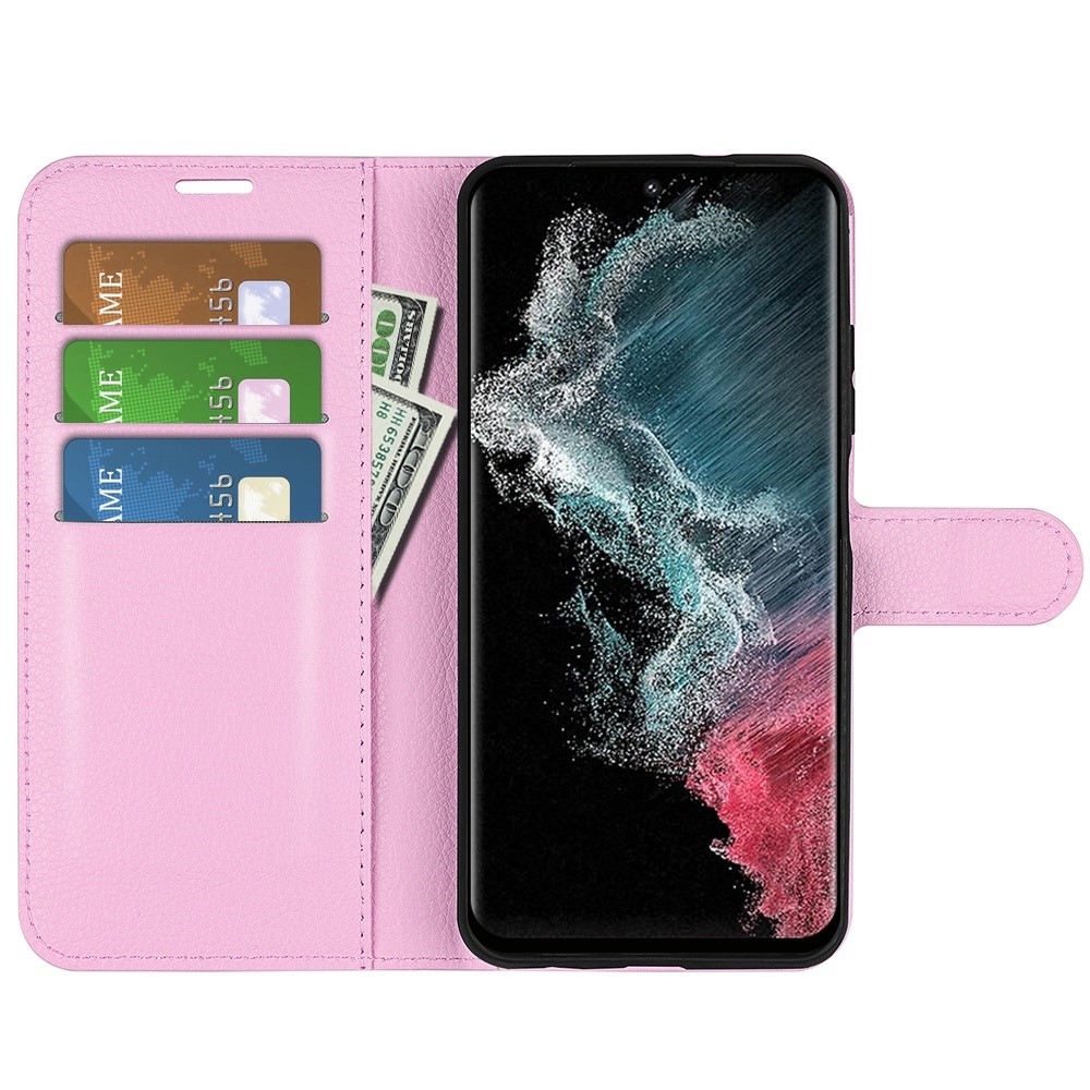  Samsung Galaxy S23 Ultra Fodral Litchi Läder Ljus Rosa