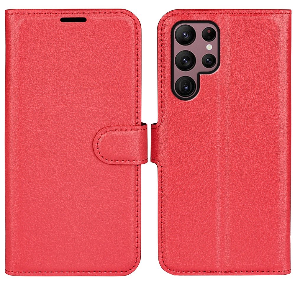 Samsung Galaxy S23 Ultra Fodral Litchi Läder Röd
