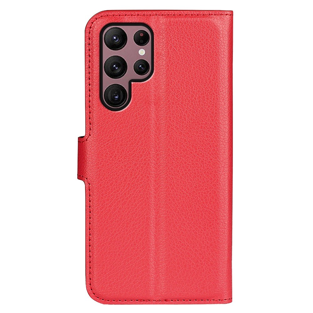 Samsung Galaxy S23 Ultra Fodral Litchi Läder Röd