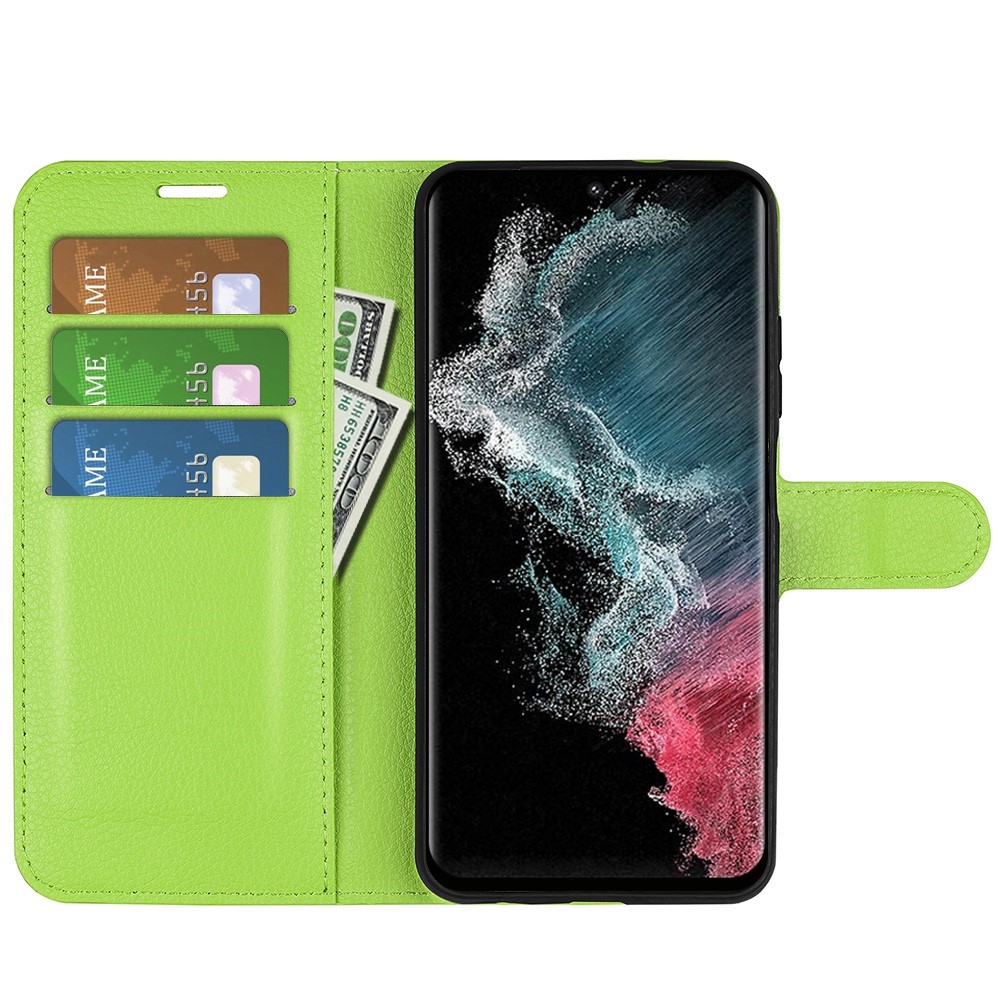  Samsung Galaxy S23 Ultra Fodral Litchi Läder Grön