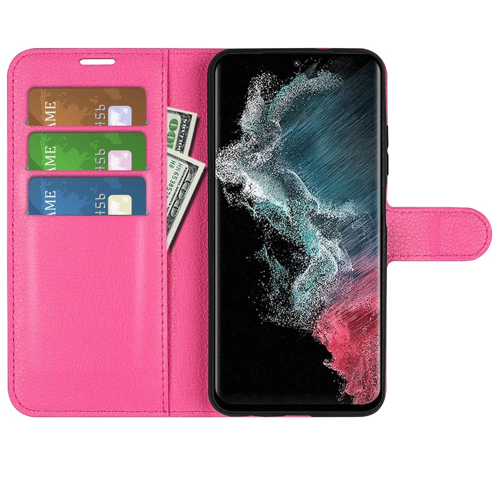  Samsung Galaxy S23 Ultra Fodral Litchi Läder Rosa