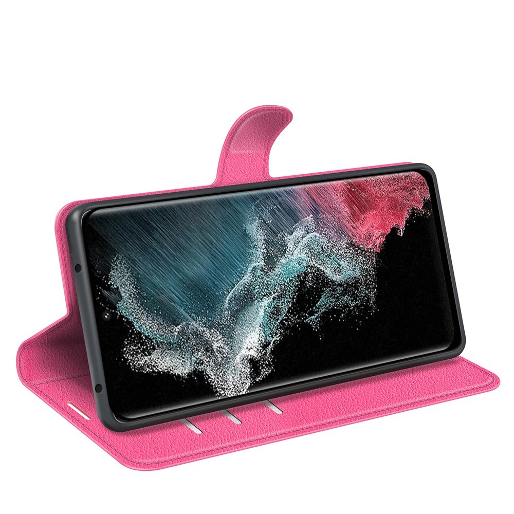  Samsung Galaxy S23 Ultra Fodral Litchi Läder Rosa