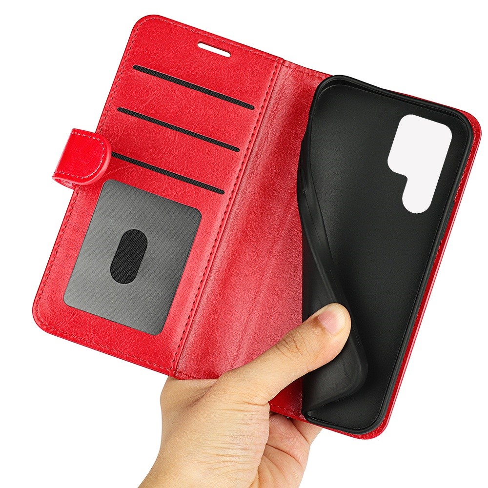  Samsung Galaxy S23 Ultra Fodral Crazy Horse Läder Röd