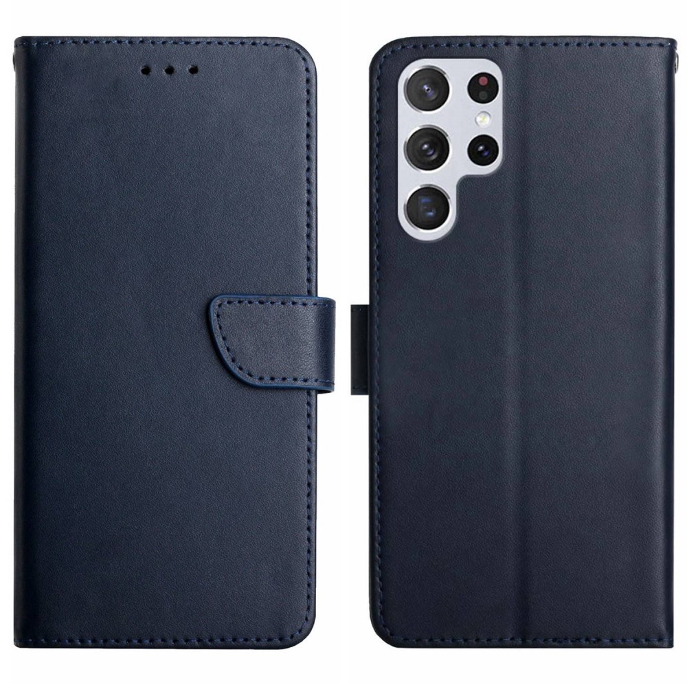  Galaxy S23 Ultra Fodral Äkta Läder Nappa Textur Blå