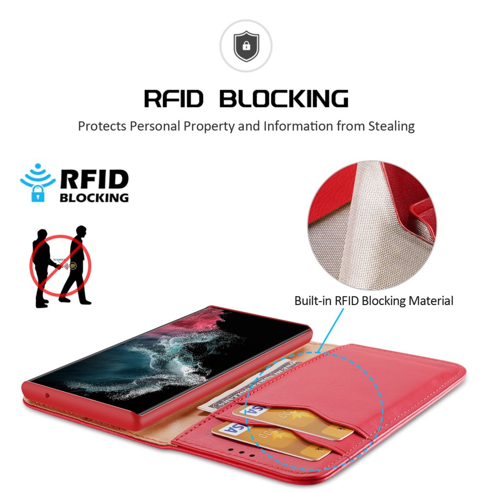 DUX DUCIS DUX DUCIS Galaxy S23 Ultra Fodral RFID Äkta Läder Röd