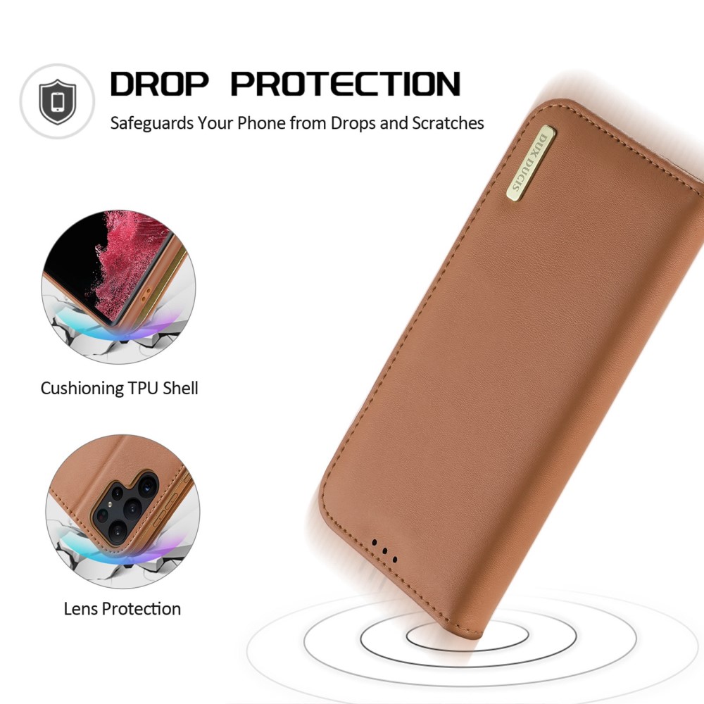 DUX DUCIS DUX DUCIS Galaxy S23 Ultra Fodral RFID Äkta Läder Brun