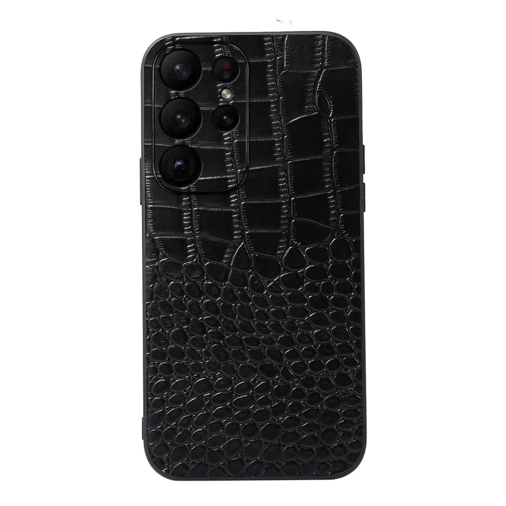  Samsung Galaxy S23 Ultra Skal Äkta Läder Krokodil Textur Svart