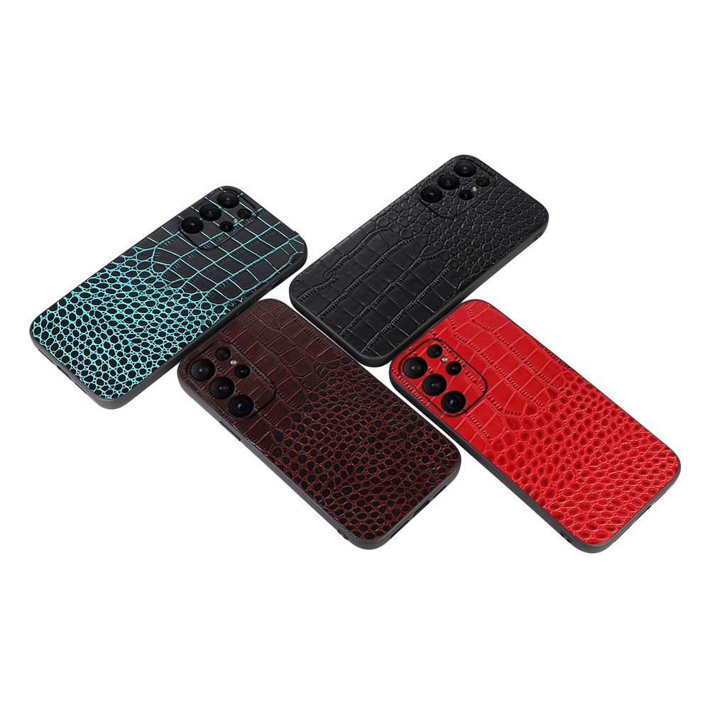  Samsung Galaxy S23 Ultra Skal Äkta Läder Krokodil Textur Svart